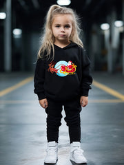 Girls Cartoon Santa Claus Hoodie Sweatshirt & Sweatpants Set