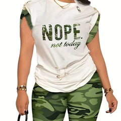 Women's Plus Camo Print Top & Shorts Two Piece Set