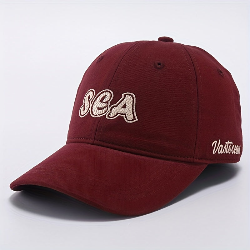 SEA Embroidery Red Baseball Cap Unisex Lightweight Sun Hat Adjustable