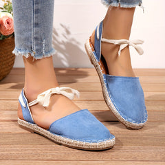 Espadrille Flat Shoes Closed Toe Lace Up Ankle Slingback Sandals