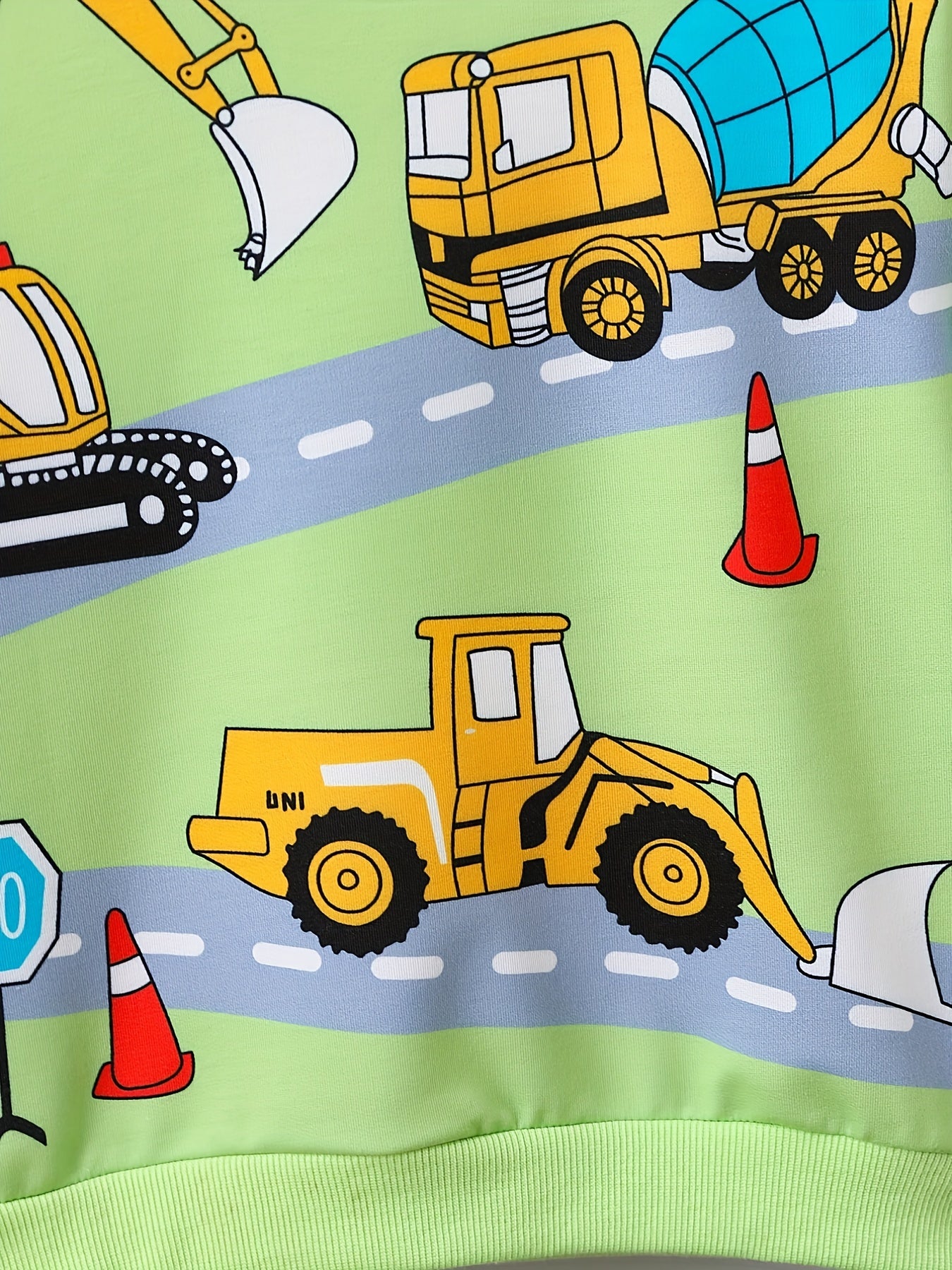 Cartoon Excavator Car Print Boys Pullover Sweatshirt
