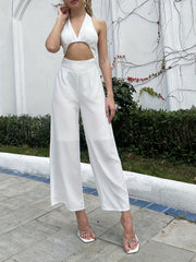 Cut Out Tie Back Jumpsuit Halter Neck Sexy Wide Leg Sleeveless Jumpsuit