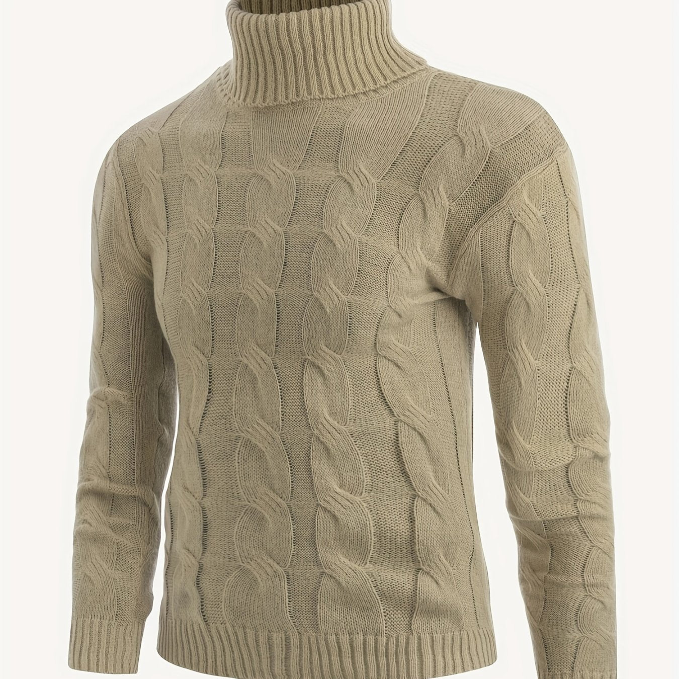 Men's Knit Turtleneck Sweater Warm Khaki Top