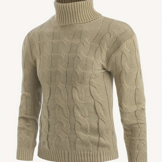 Men's Knit Turtleneck Sweater Warm Khaki Top