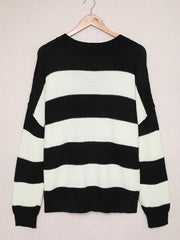 Colorblock V Neck Drop Shoulder Sweater Plus Size