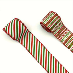4 57 Meter Christmas Wired Edge Ribbon Red Green Stripe Ribbon Xmas Wrapping