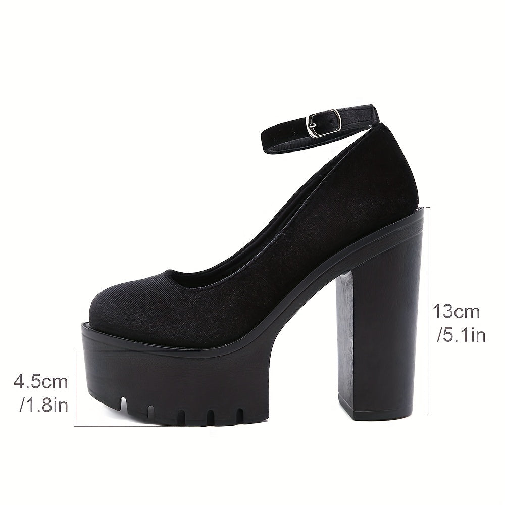 Block Heeled Platform Shoes Ankle Strap Solid Pumps