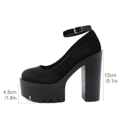 Block Heeled Platform Shoes Ankle Strap Solid Pumps