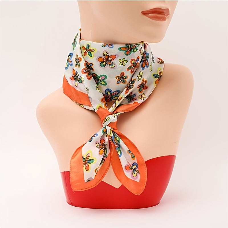 Thin Chiffon Scarf Women's Neckerchief Small Flowers Print Neck Scarves Hair Tie