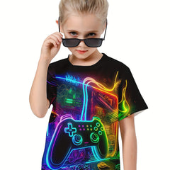 3D Gamepad Graphic Short Sleeve T-shirt for Girls and Boys