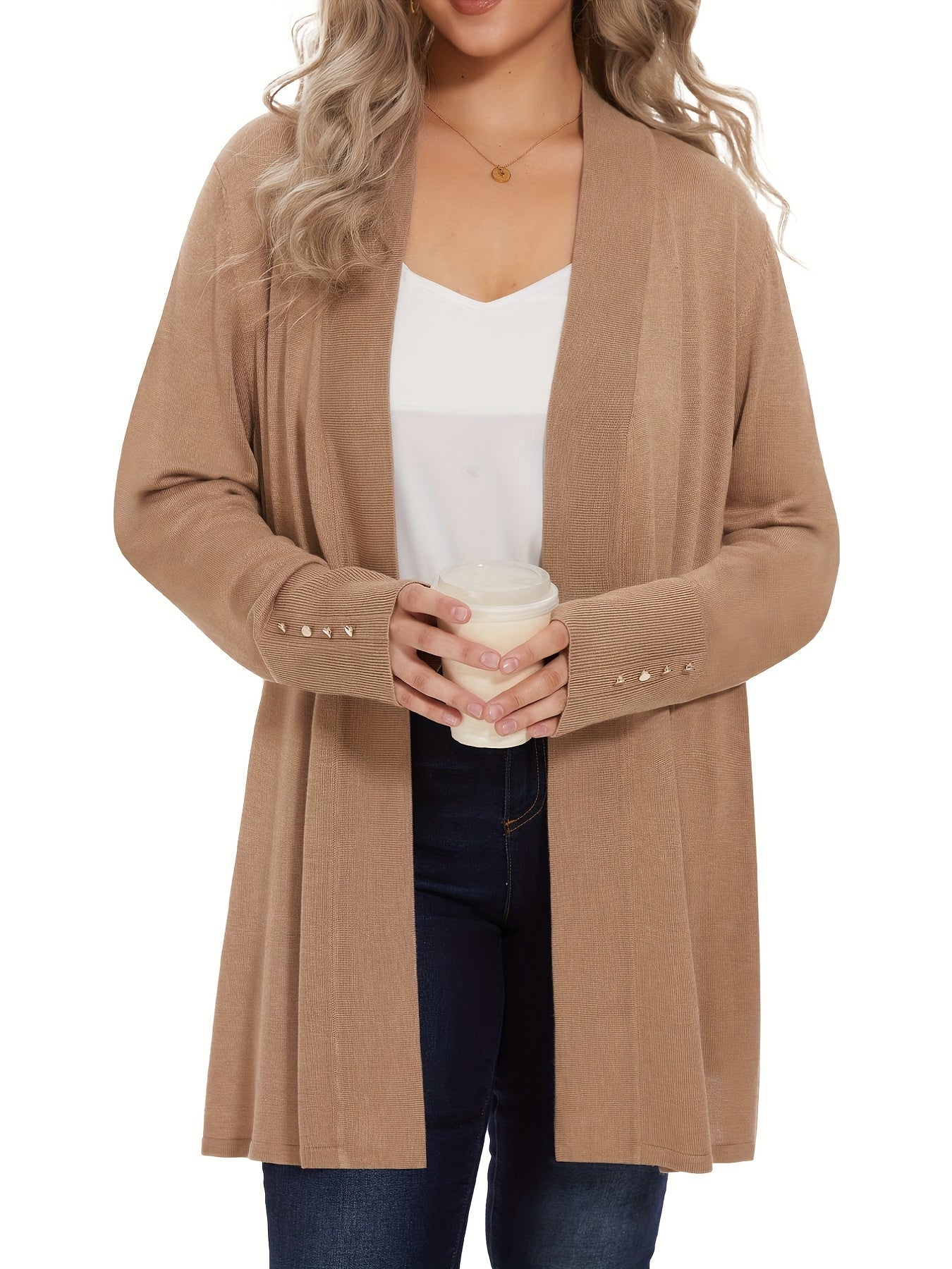 Solid Long Sleeve Open Front Cardigan