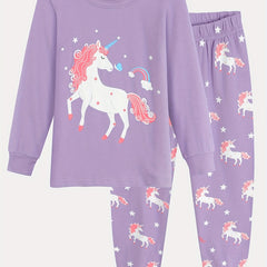 Unicorn Print Pajamas Set for Girls