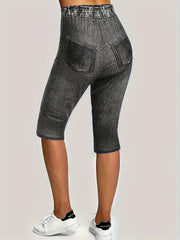 Denim & Sunflower Print Sports Leggings Women's Clothing