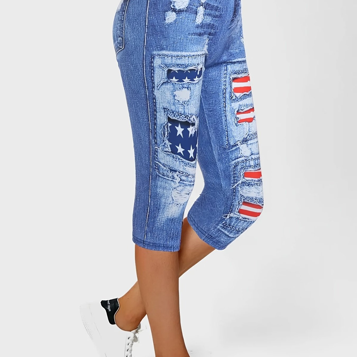 Denim & Flag Capris Leggings Women's Clothing