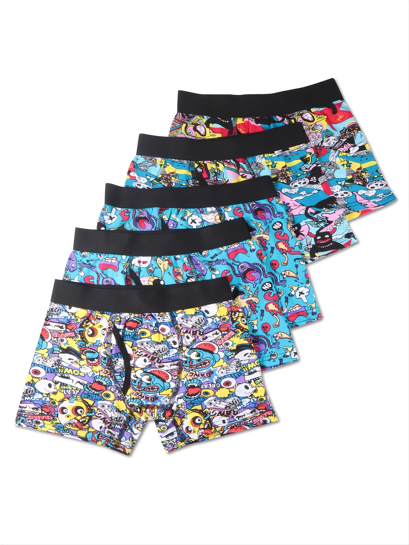 5pcs Boys Boxer Briefs Soft Cotton Cartoon Print Underwear