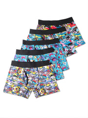 5pcs Boys Boxer Briefs Soft Cotton Cartoon Print Underwear