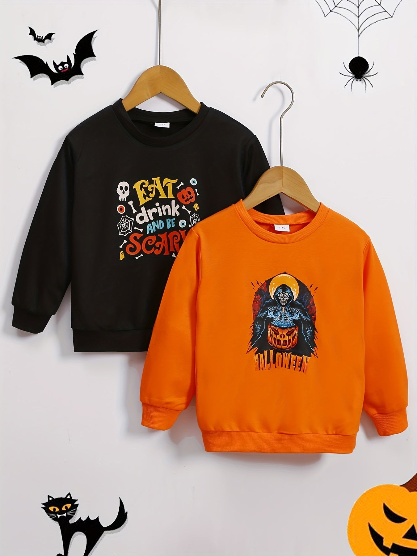 2pcs Halloween Letter Witch Boys Pullover Sweatshirt