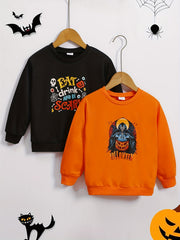 2pcs Halloween Letter Witch Boys Pullover Sweatshirt