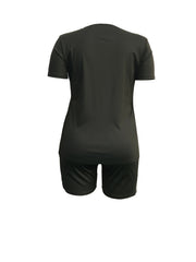 Lips Print Tee & Shorts Set Women's Activewear
