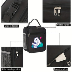Cat Print Bento Bag Insulated Lunch Box Zipper Closure Large Capacity