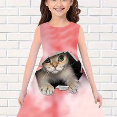 Girls Kitty Graphic Sleeveless Dress for Summer