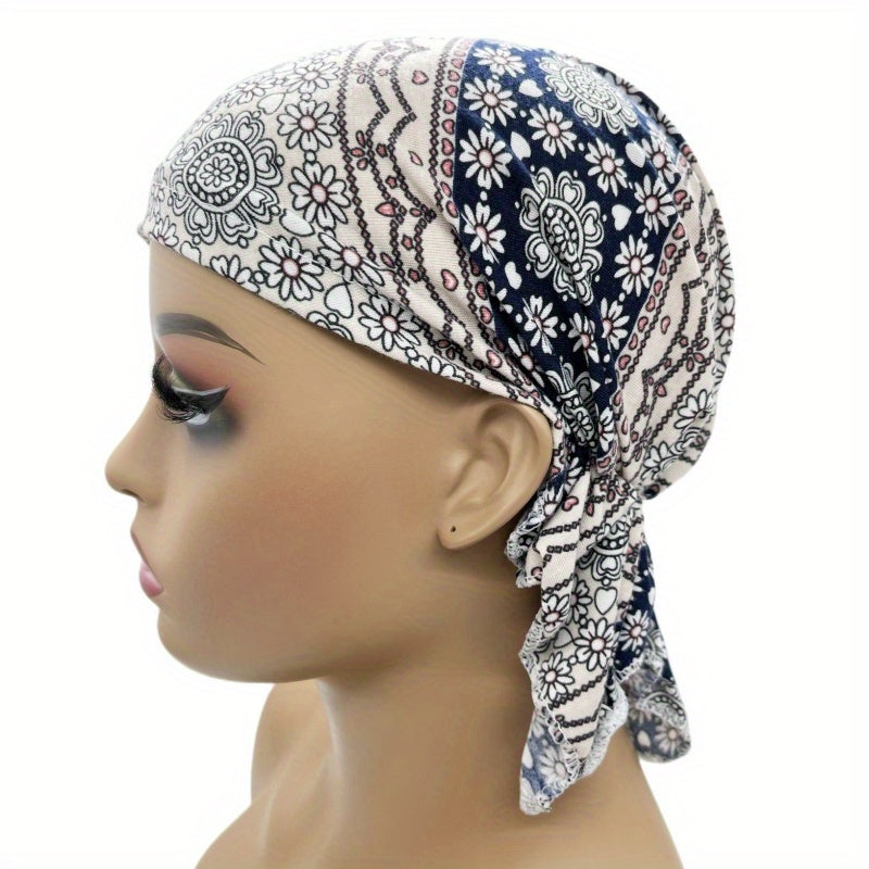 Boho Floral Print Turban Cap Pre tied Bandana Headwrap