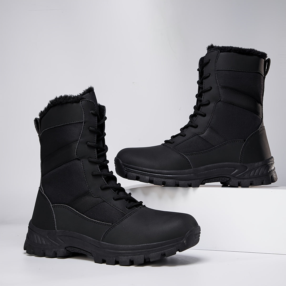 Men's Plush Lined Military Style High Top Boots