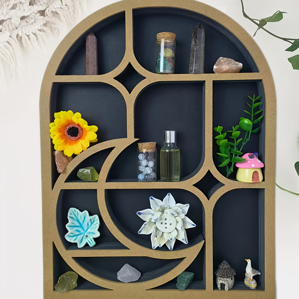 Wooden Wall Mounted Crystal Holder Moon Star Window Type Crystal Shelf