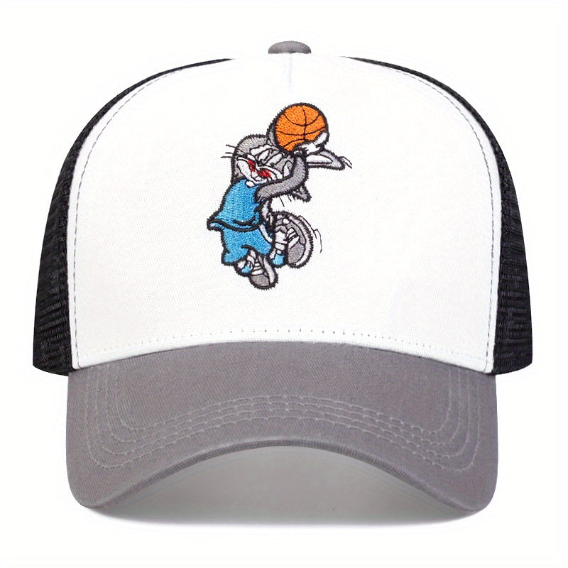 Rabbit Basketball Embroidered Men's Hip Hop Flat Brim Hat