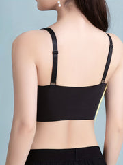 Lace Flower Decor Push Up Sports Bra Full Coverage V Neck Workout Running Bra