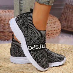 Women's Letter Printed Slip On Sneakers Lightweight Outdoor Casual Shoes
