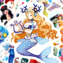 50Pcs Little Mermaid Doodle Stickers for DIY Decor Waterproof Stickers
