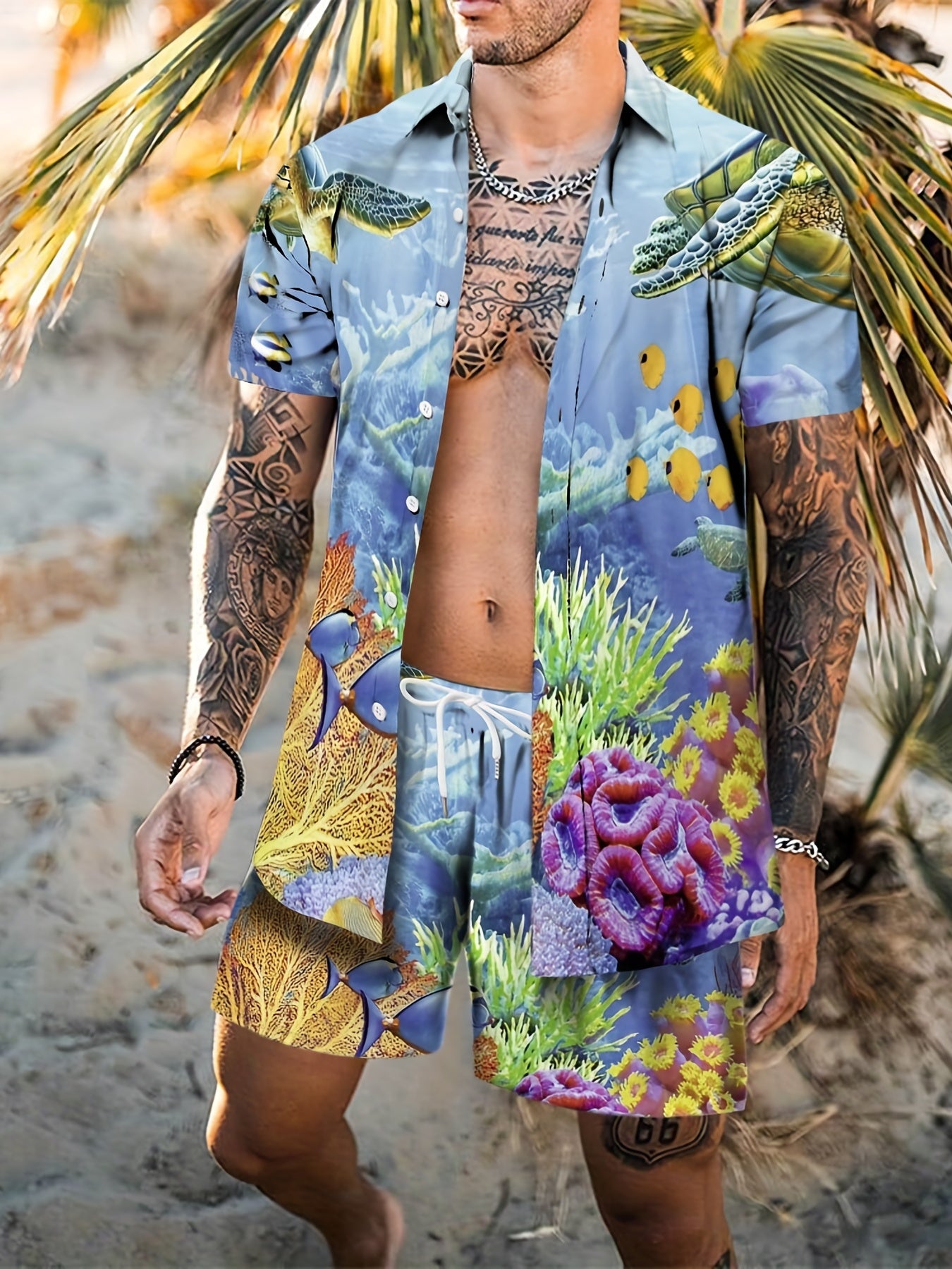 Men's Hawaii T-shirt & Shorts Matching Set For Summer