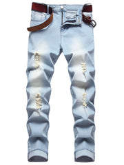 Men's Slim Fit Stretch Jeans Ripped Washed Denim Pants