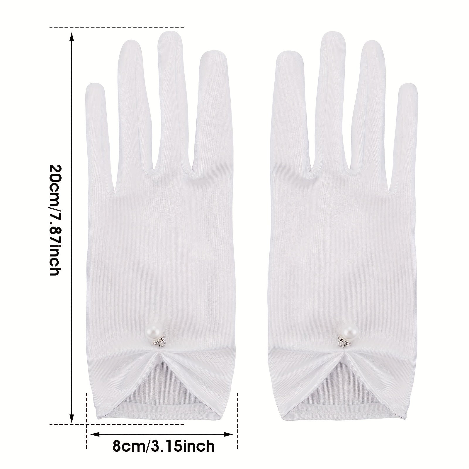 Short Satin Gloves with Faux Pearl Inlay for Bride