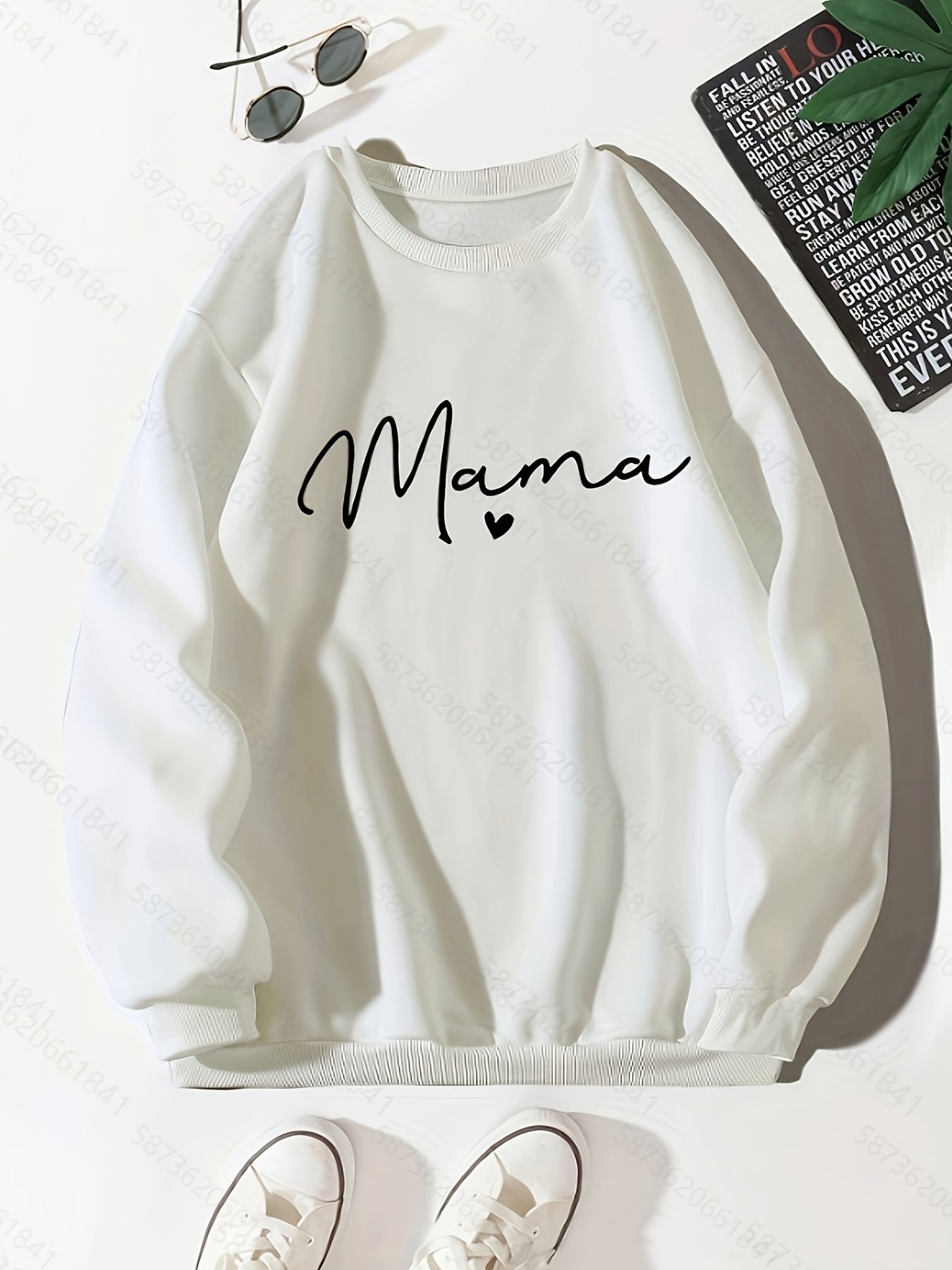 Mama Letter Print Pullover Sweatshirt for Fall & Winter Women's Clothing
