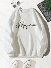 Mama Letter Print Pullover Sweatshirt for Fall & Winter Women's Clothing