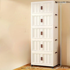 Foldable Storage Cabinet With Wheels & Doors 5 Layers