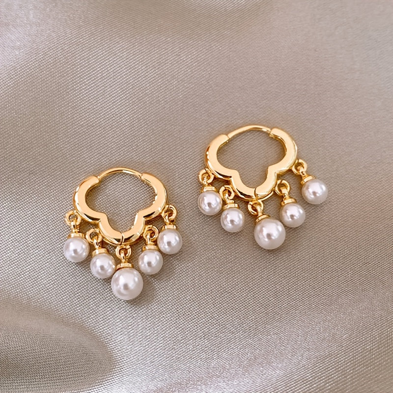 2pcs Girls Cloud Tassel Faux Pearl Fairy Earrings Set