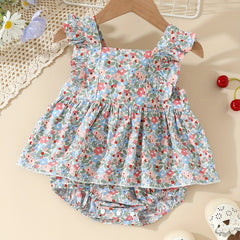 Baby Girls Floral Print Ruffle Sleeve Onesie Dress