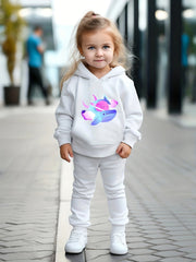 Cartoon Whale Hooded Sweatshirt and Solid Sweatpants Set for Girls