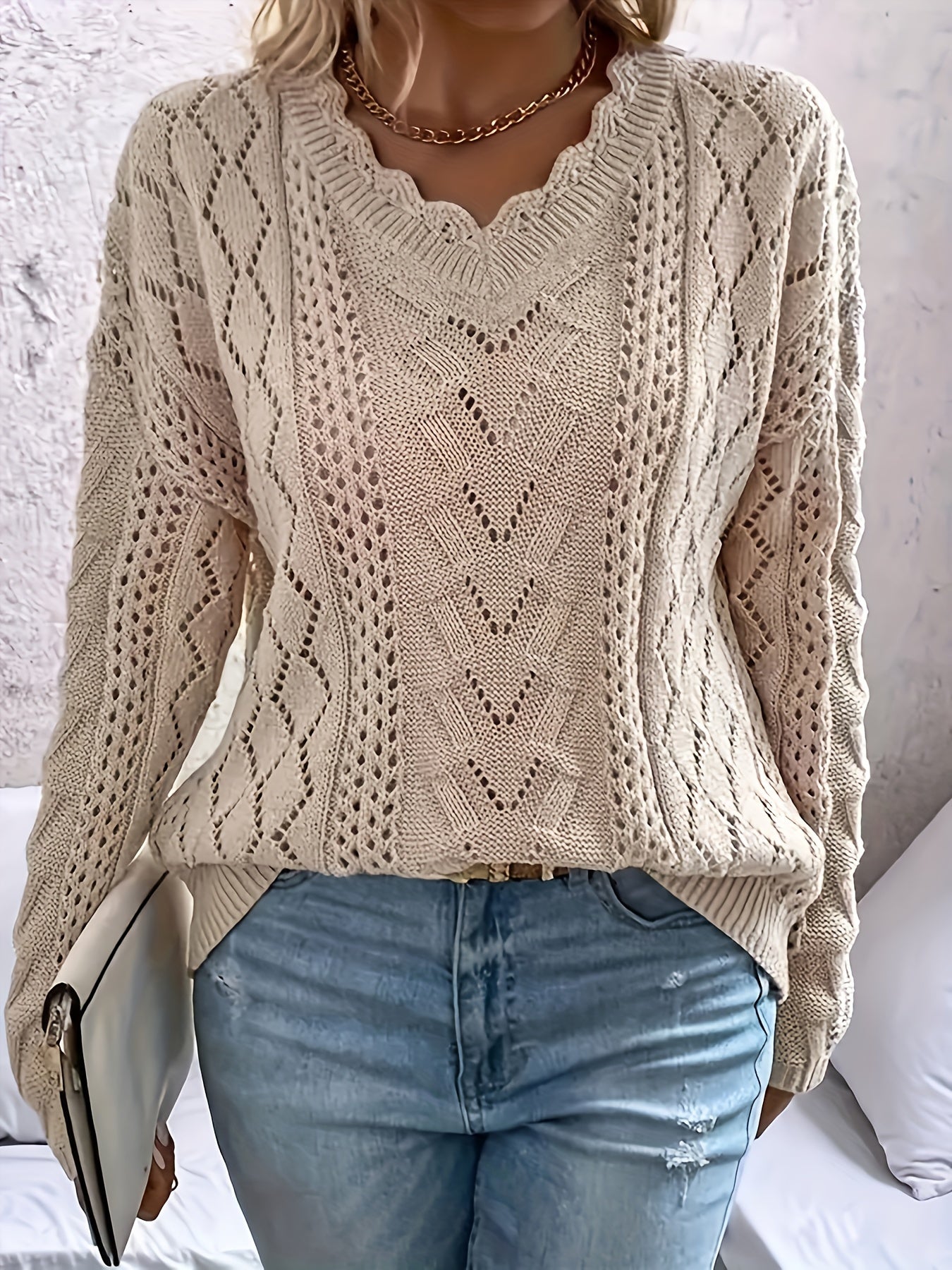 Casual Sweater Women's Plus V Neck Long Sleeve Jumper
