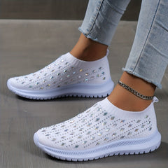 Women's Rhinestone Knit Slip-On Sock Shoes