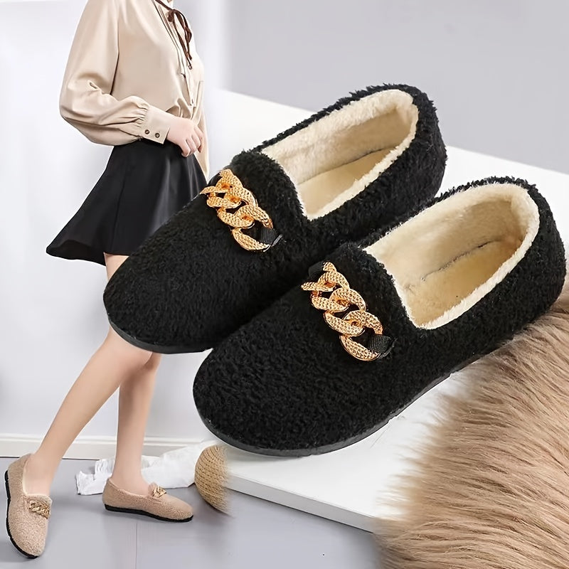 Solid Synthetic Warm Flat Shoes for Women