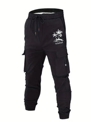 Tropical Island Print Cargo Pants Men's Casual Joggers Trousers