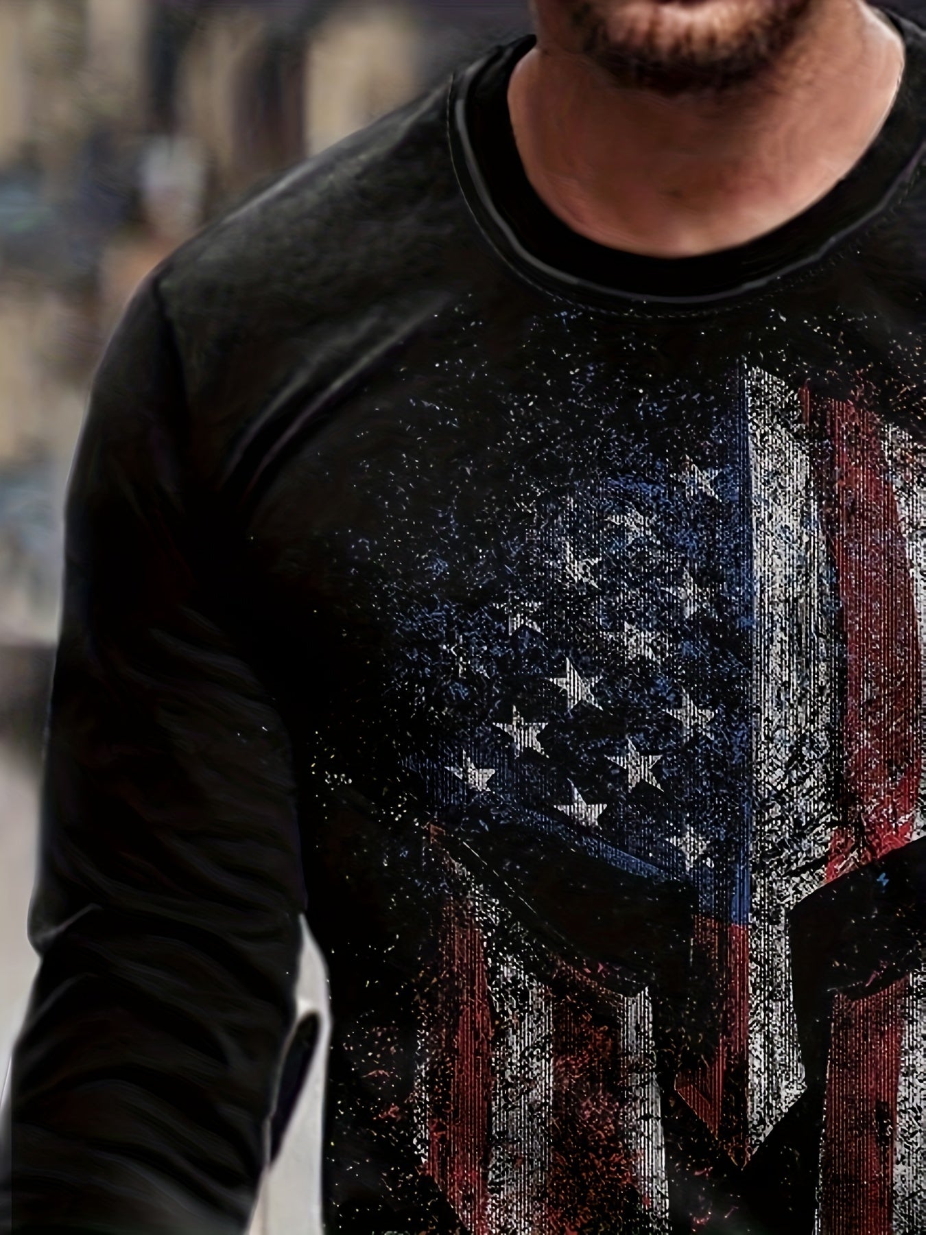 Helmet Print Men's Long Sleeve Novelty T-shirt for Autumn