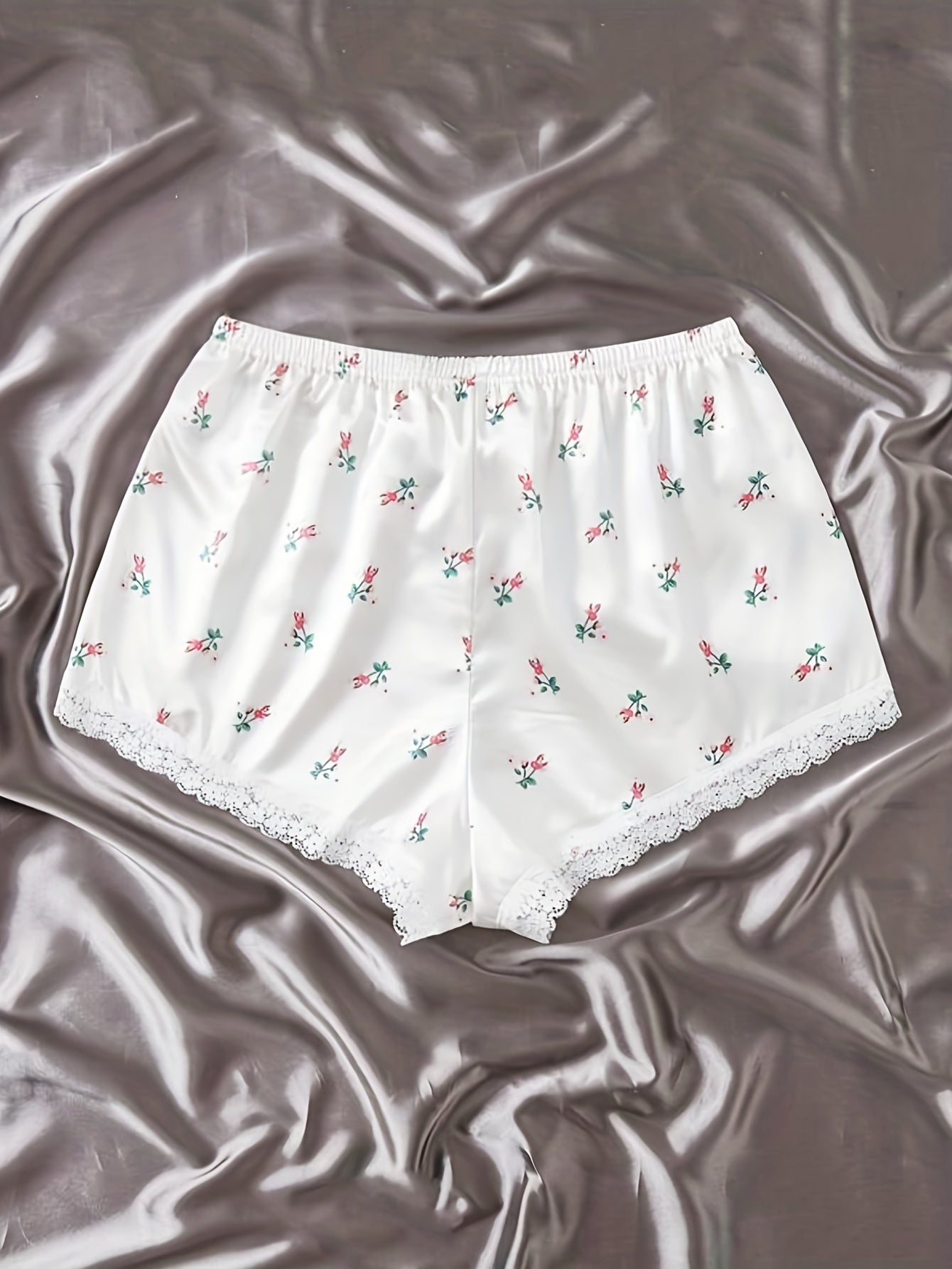 Floral Print Lace Trim Sleep Shorts