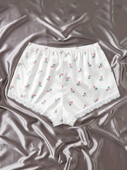 Floral Print Lace Trim Sleep Shorts