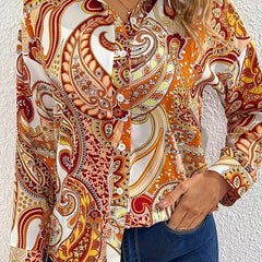Boho Paisley Print Button Up Long Sleeve Blouse