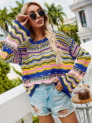 Striped Knit Sweater Crew Neck Long Sleeve Casual Sweater
